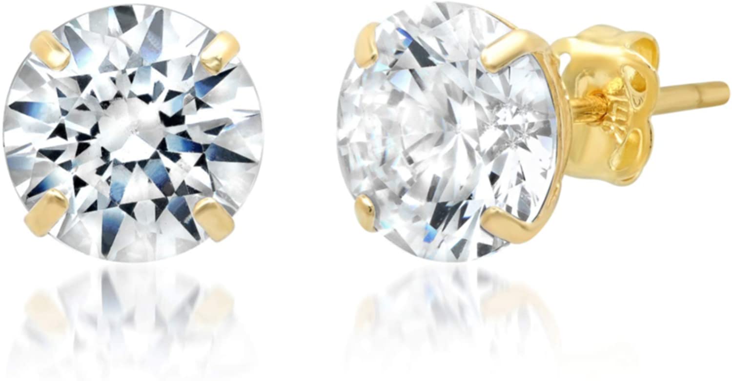 B07K715JGZ 14k Solid Gold ROUND Stud Earrings with Genuine Swarovski Zirconia | 0.50 to 3.0 CTW | With Gift Box