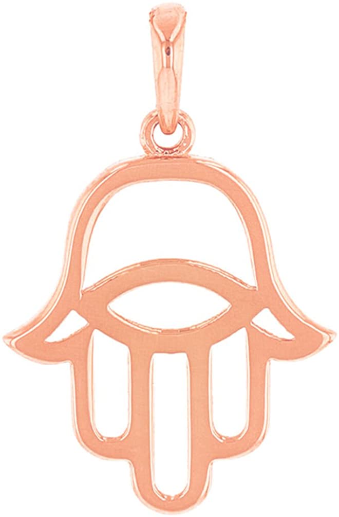 B07FY2B5SG Solid 14k Rose Gold Hamsa Hand of Fatima with Evil Eye Charm Pendant