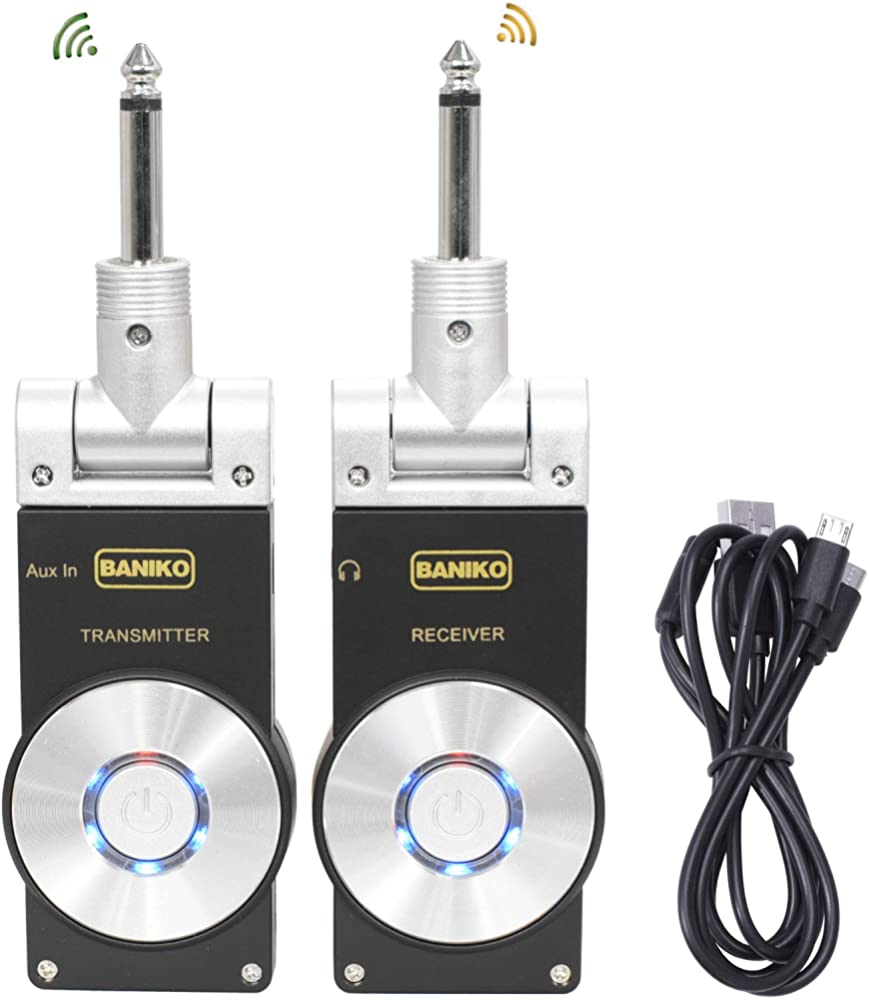 B07RV798J3 BANIKO Golden Plug Wireless Transmitter Receiver for electric guitar bass, Guitar Wireless System, Audio Transmitter & Receiver, 2.4GHz, Rechargable, USB