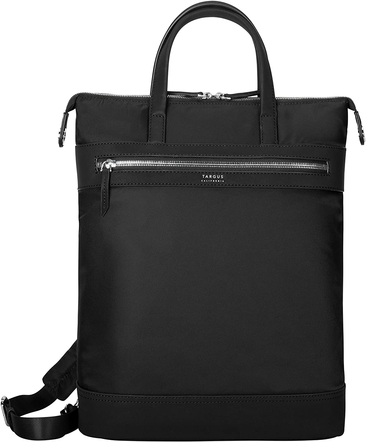 B089QZFNXJ Targus Newport Convertible 2-in-1 Tote and Backpack Trendy for Travel and Commuter fit up to 15-Inches Laptop, Black/Silver (TBB600GL)