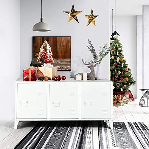 B08BP83RXW Symylife Office File Storage Console Cupboard Metal Cabinet 3 Door Cupboard Locker Organizer Stand 3-in-1, 2 Tier 6 Shelves Legs Detachable,White