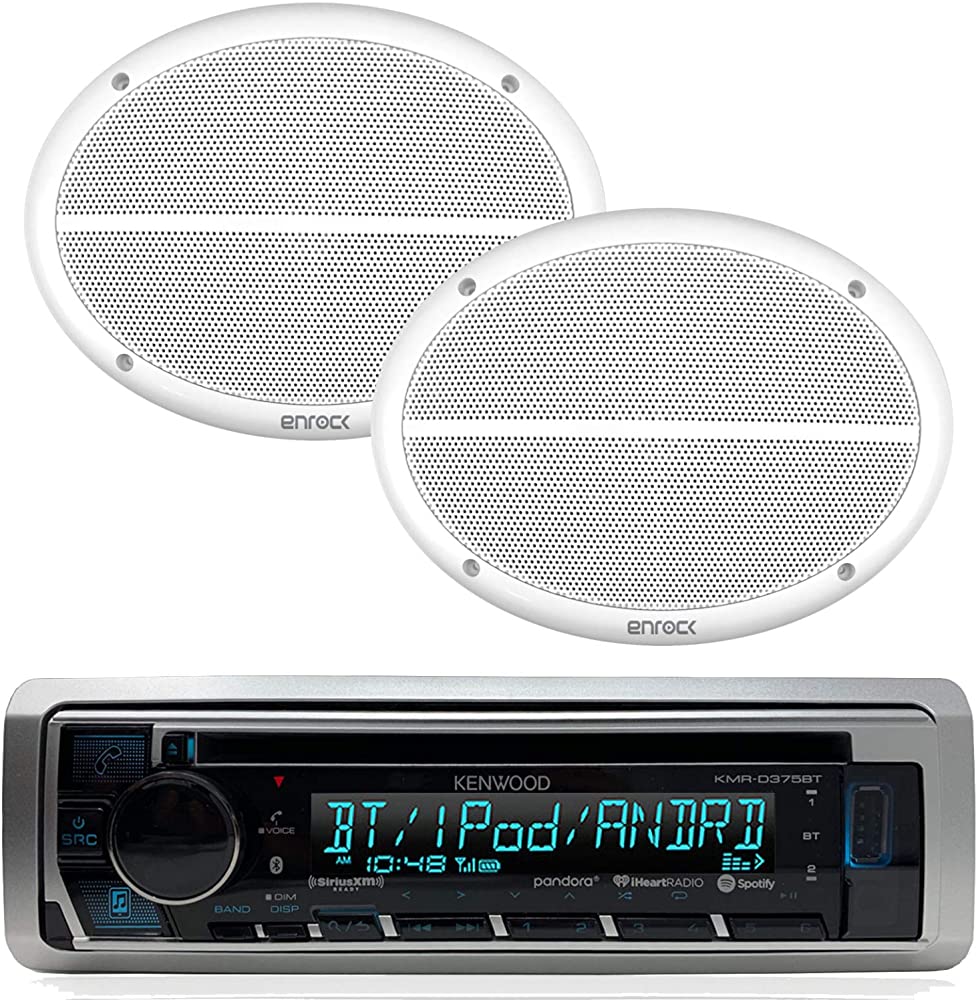 B00WL528UM Kenwood Bluetooth USB CD iPod Radio, 2-Enrock 2-Way 6x9 White Marine Speaker Set