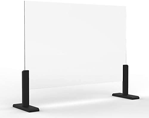 B08F9S4FLC Sneeze Guard - Clear Partition for Desk and Counter, Freestanding, Protective Shield for Office and Classroom - Cough Barrier, Adjustable Transaction Window, Tempered Glass, Steel Base (36"W X 24"H)