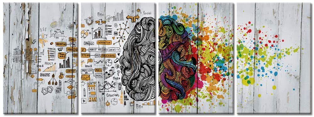 B07TWYZZ61 Visual Art Decor 4 Pieces Retro Left and Right Brain Advantage Canvas Poster Inspiration Motivation Education Science Canvas Prints Wall Art Gallery Large Modern Office Wall Decor Ready to Hang