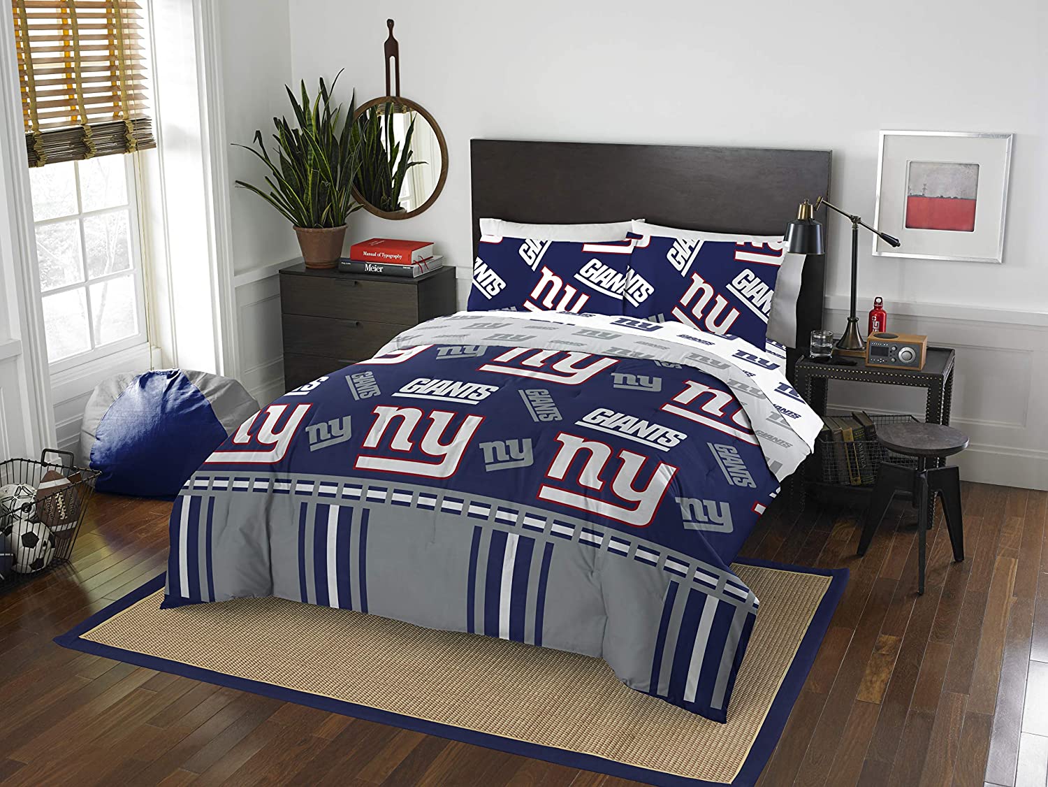 B07KVXD44T Officially Licensed NFL New York Giants Queen Bed in a Bag Set, 86" x 86"