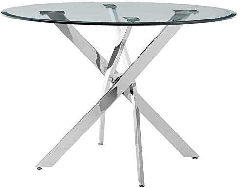 B08Q7QBZCS Powell Putnam Metal and Glass Dining Table in Chrome