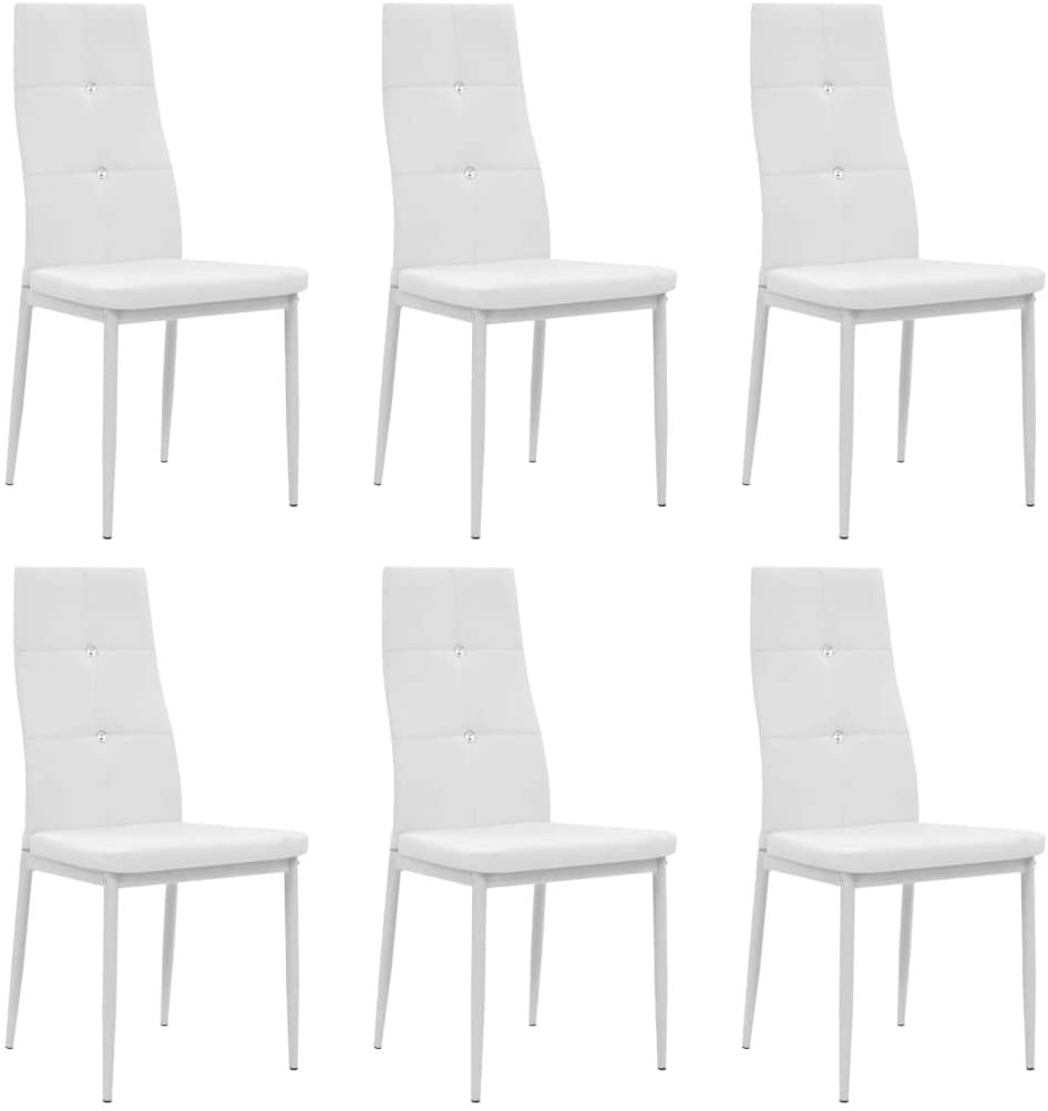 B08M9TQCFQ Unfade Memory Dining Chairs Kitchen Living Room Armless Side Chair with Steel Legs | Faux Leather (White, 6 pcs)