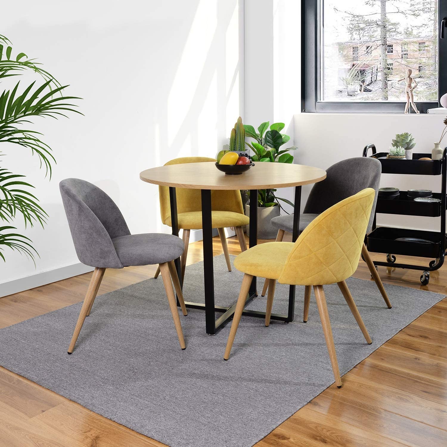 B08GDKGNLB Round Dining Table, FurnitureR Modern 80cm Wooden Dining Desk with Metal Legs Coffee End Table for Small Spaces Kitchen Dining Room Home Office Balcony Garden