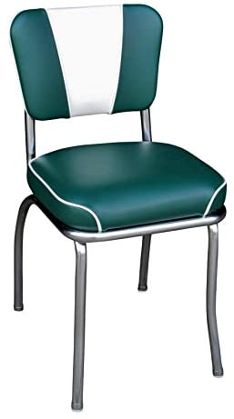 B007WA7VN0 Richardson Seating V-Back Chrome Diner Chair with 2" Waterfall Seat, Green/White