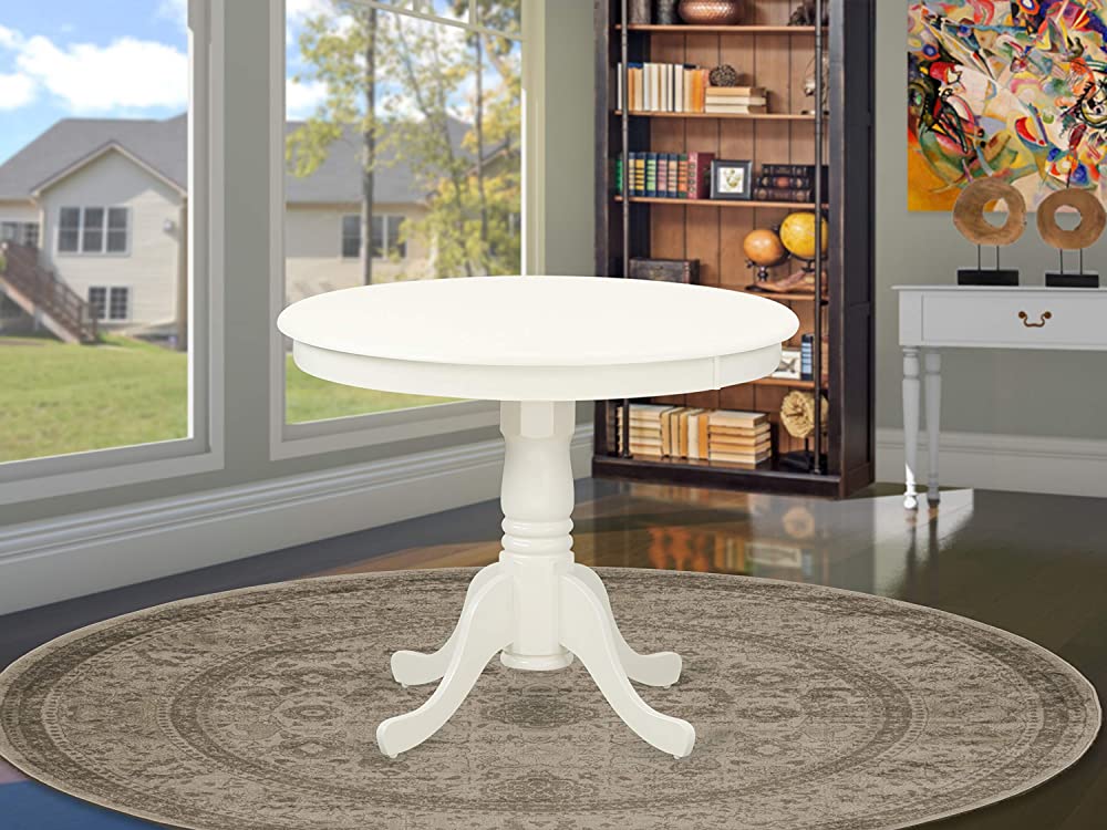 B0716DKDMM East West Furniture ANT-LWH-TP Amazing Dinner Table - Linen White Table Top Surface and Linen White Finish legs Solid Wood Frame Dining Table