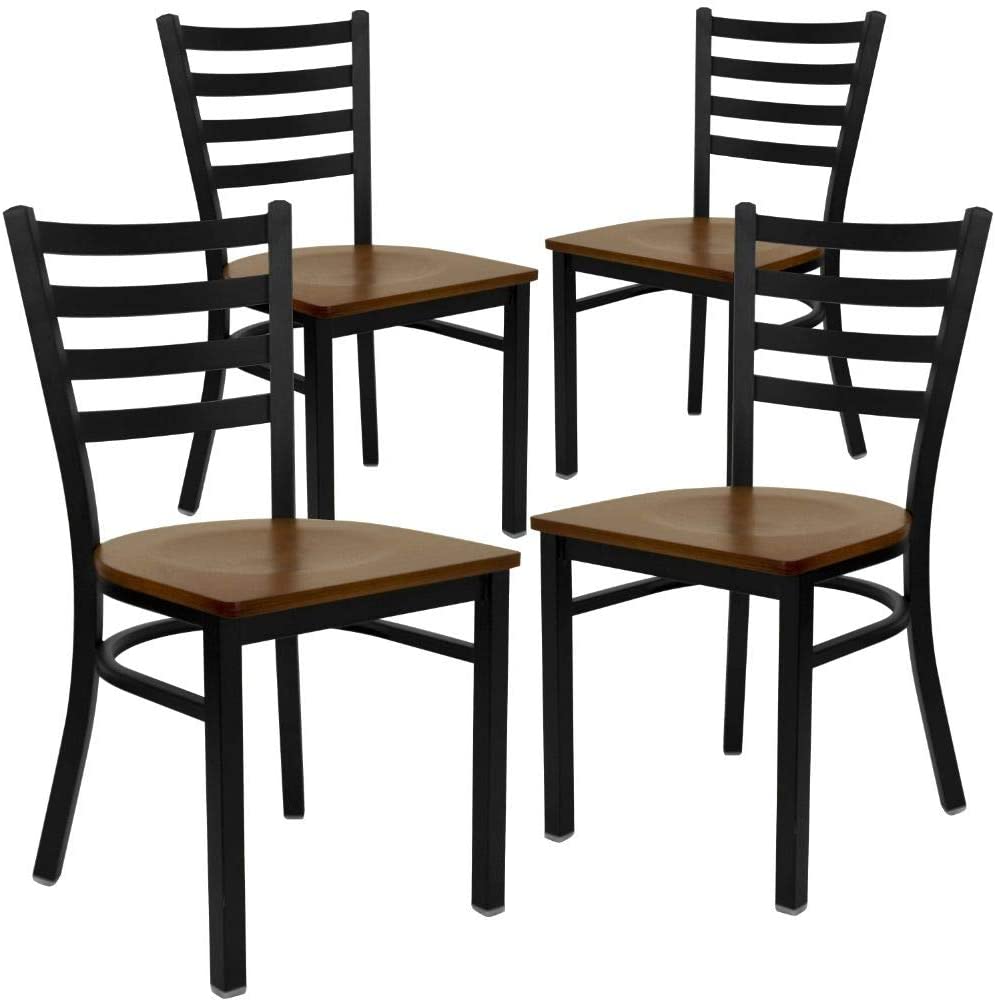 B00EQ1UMBQ Flash Furniture 4 Pk. HERCULES Series Black Ladder Back Metal Restaurant Chair - Cherry Wood Seat