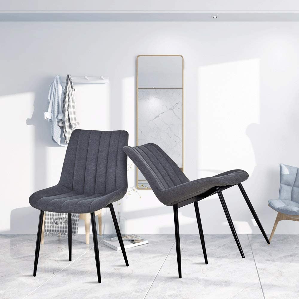 B089W73NF3 LYYJIAJU Dining Chairs Kitchen Chairs Set of 2 Modern Dining Room Side Chairs with Fabric Cushion Seat Back, Mid Century Living Room Chairs with Black Metal Legs, Gray