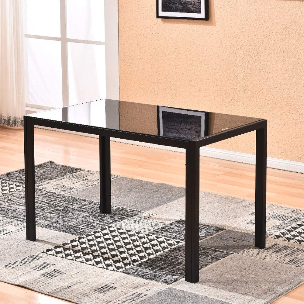 B085333J63 Ansley&HosHo Black Dining Table Glass Dining Room Table Rectangular with Metal Legs Modern Simple Kitchen Table for Dining Guest Receiving Kids Writing Easy Assembly 120 70H75cm for 2-6 People