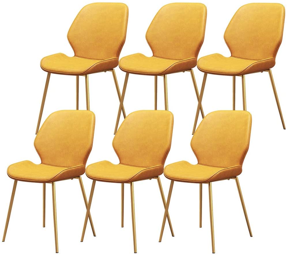 B07YXT1XWL MZP Vintage Dining Side Chairs PU Cushion Seat Bar Chairs Metal Legs Non-Slip Mat Kitchen Chairs for Dining Room Chairs Set of 6 (Color : Yellow)