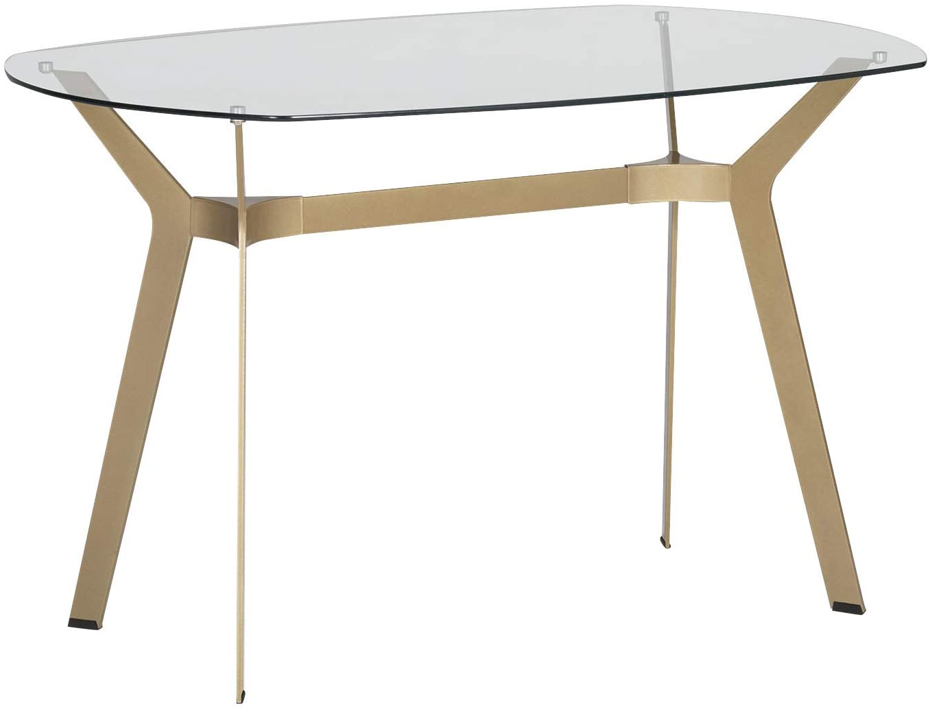 B07L6L4SLP Studio Designs Home Archtech 60" W x 32" D Mid-Century Modern Dining, Desk, Metal and 8mm Thick Glass Table in Gold