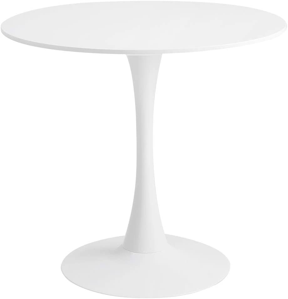 B0838RGQLF Roomnhome Blanc Round Sturdy décor Table with a Combination of Iron Frame and 0.7'' Thickness MDF top, self-Assembly Home and Kitchen 28.7'' Height Table