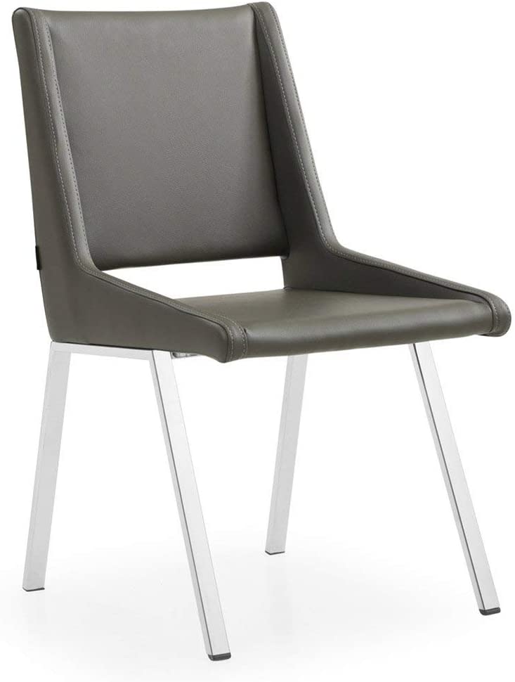 B0854PQKHW Zuri Modern Fiore Dining Chair in Dark Grey Leatherette and Chrome
