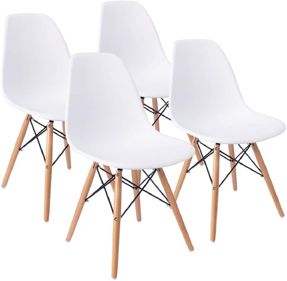 B07RXKR9F1 4 Pcs/Set White Modern Chair Dining Room Chair with Wood Legs Kitchen Plastic Chair Set by MASAT