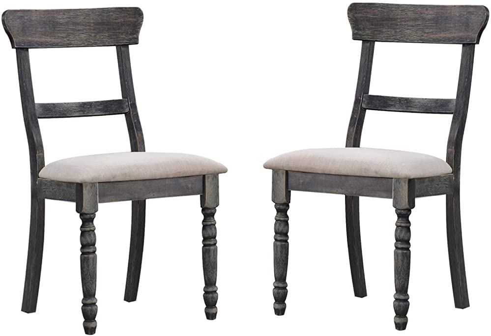 B08MZSRVL9 Knocbel 35 Inch Farmhouse Dining Chairs, Set of 2, Kitchen Dining Room Set Wooden Side Armless Chair (Light Brown Linen and Weathered Gray)