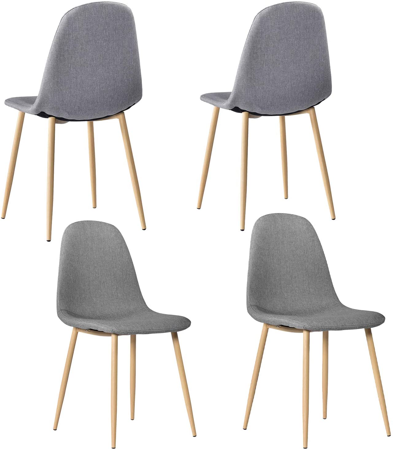 B07ZT8672K 4 PCS Kitchen Dining Chairs Mid Century Modern Living Room Side Chair Soft Fabric Cushion Seat with Metal Legs Gray
