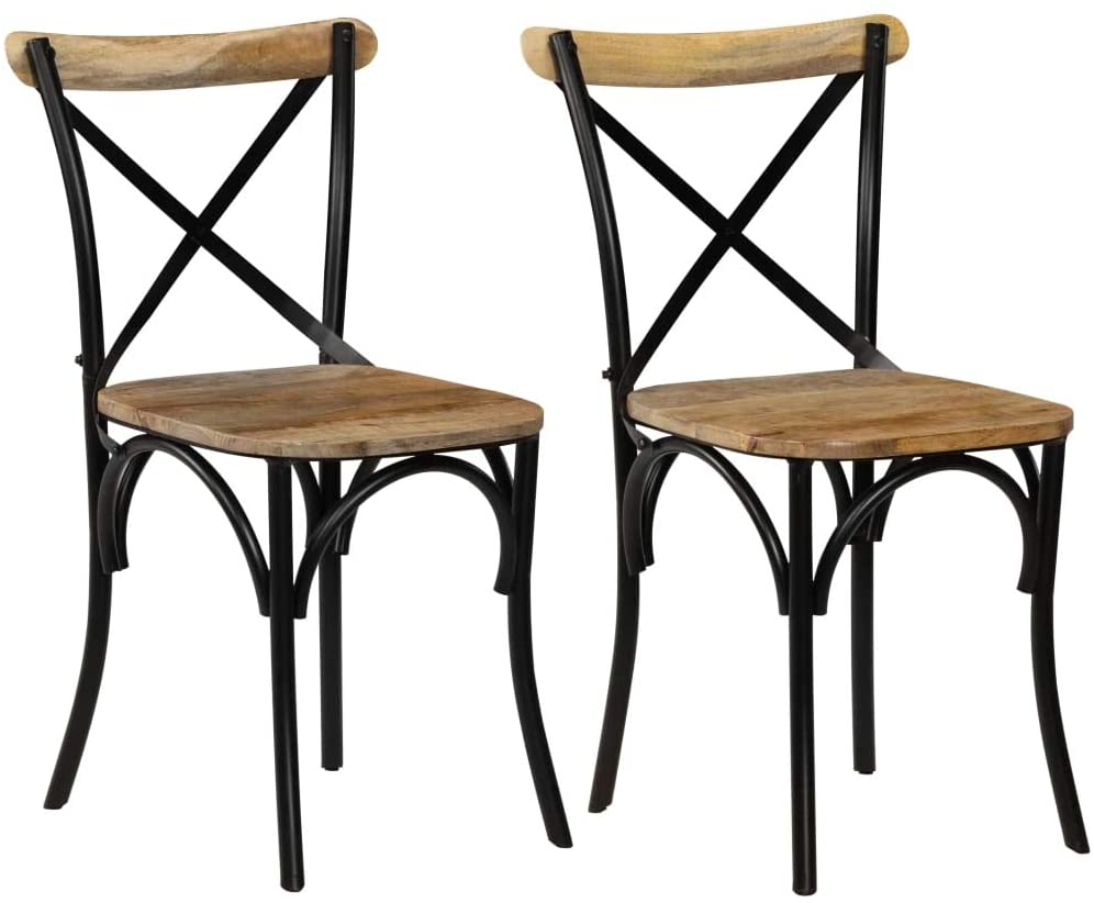 B07X2839QC Canditree 2 pcs Dining Chairs Solid Mango Wood with Cross Back for Kitchen, Dining Room (Black)