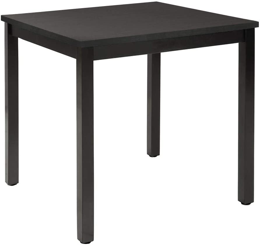 B07YDDQXJS Square Dining Table with Wooden Top, Bar Table with Solid Metal Frame, Multifunctional Desk for Dining Room or Living Room, Wooden Look Accent Furniture, 23.6 x 23.6 x 29.5 Inches (Black)