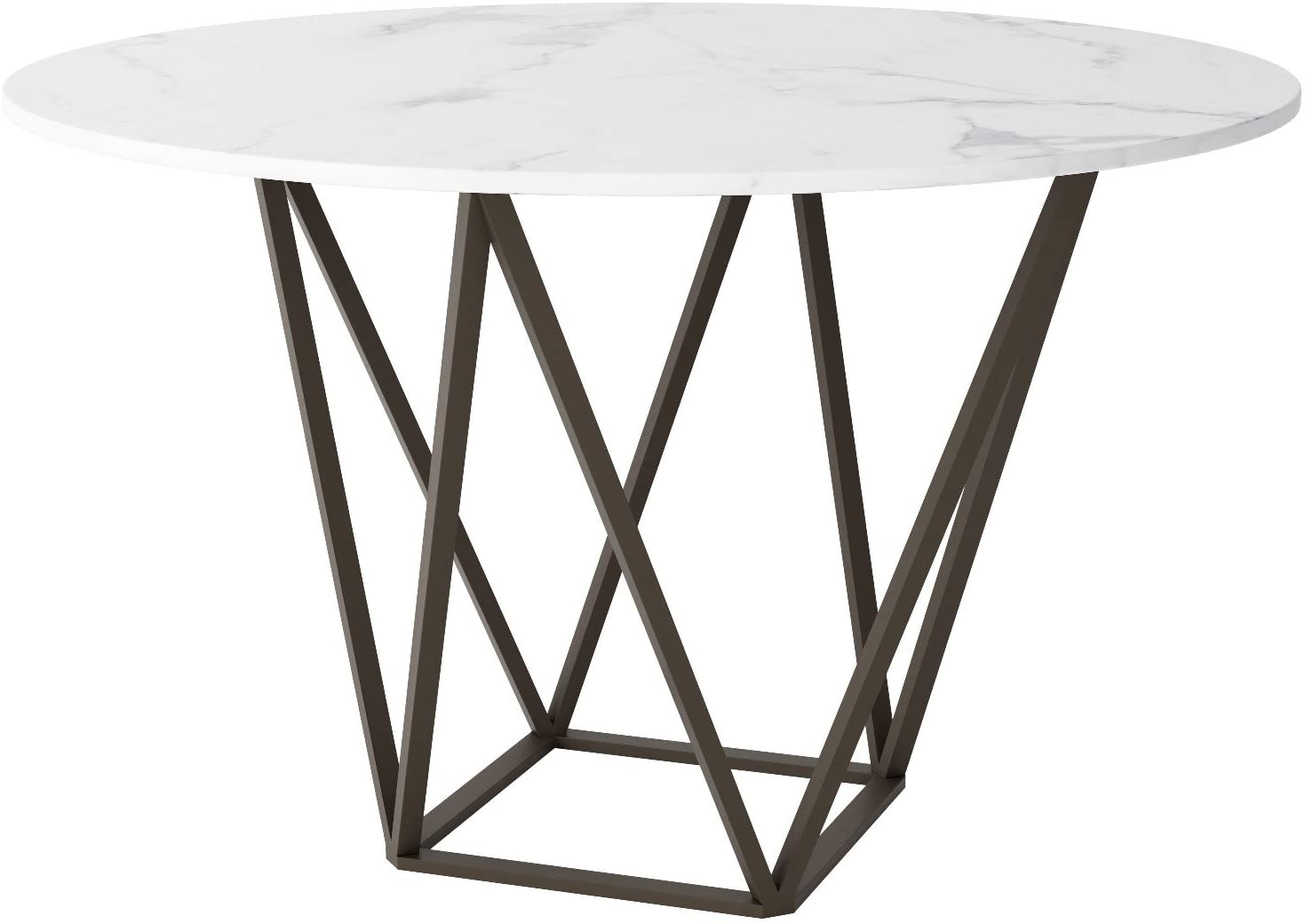B07647H5GV Modern Contemporary Urban Design Kitchen Room Dining Table, White Brass, Faux Marble