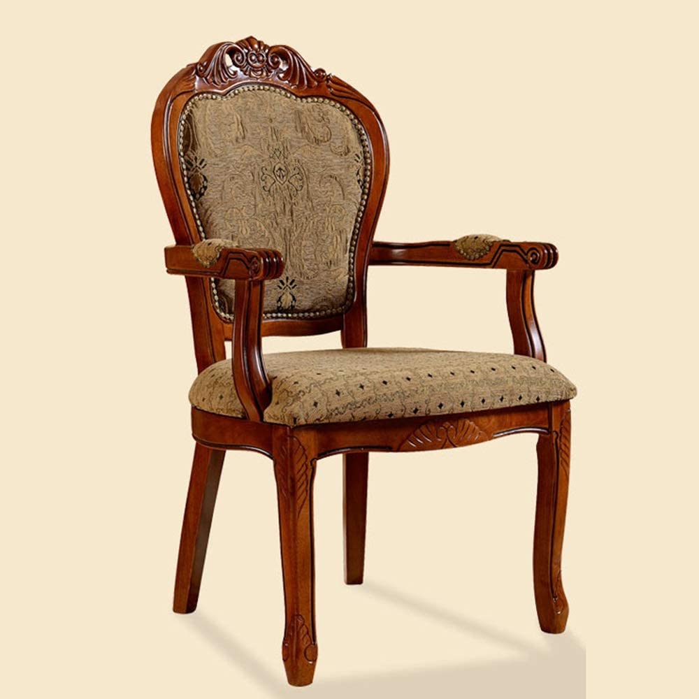 B08BL13R8D GEQWE Dining Chairs Dining Chair Leisure Chair European Style Wood Carved Chair Negotiation Armchair 2 Pieces for Kitchen Dining Room (Color : Brown, Size : 106x50x52cm)