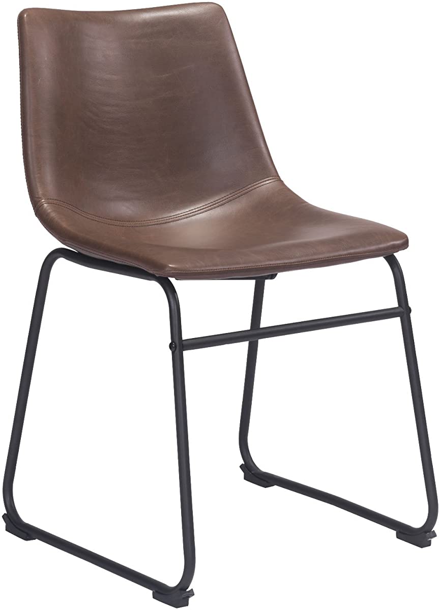 B076468X2S Contemporary Urban Industrial Antique Vintage Style Kitchen Room Dining Chair, Brown, Faux Leather