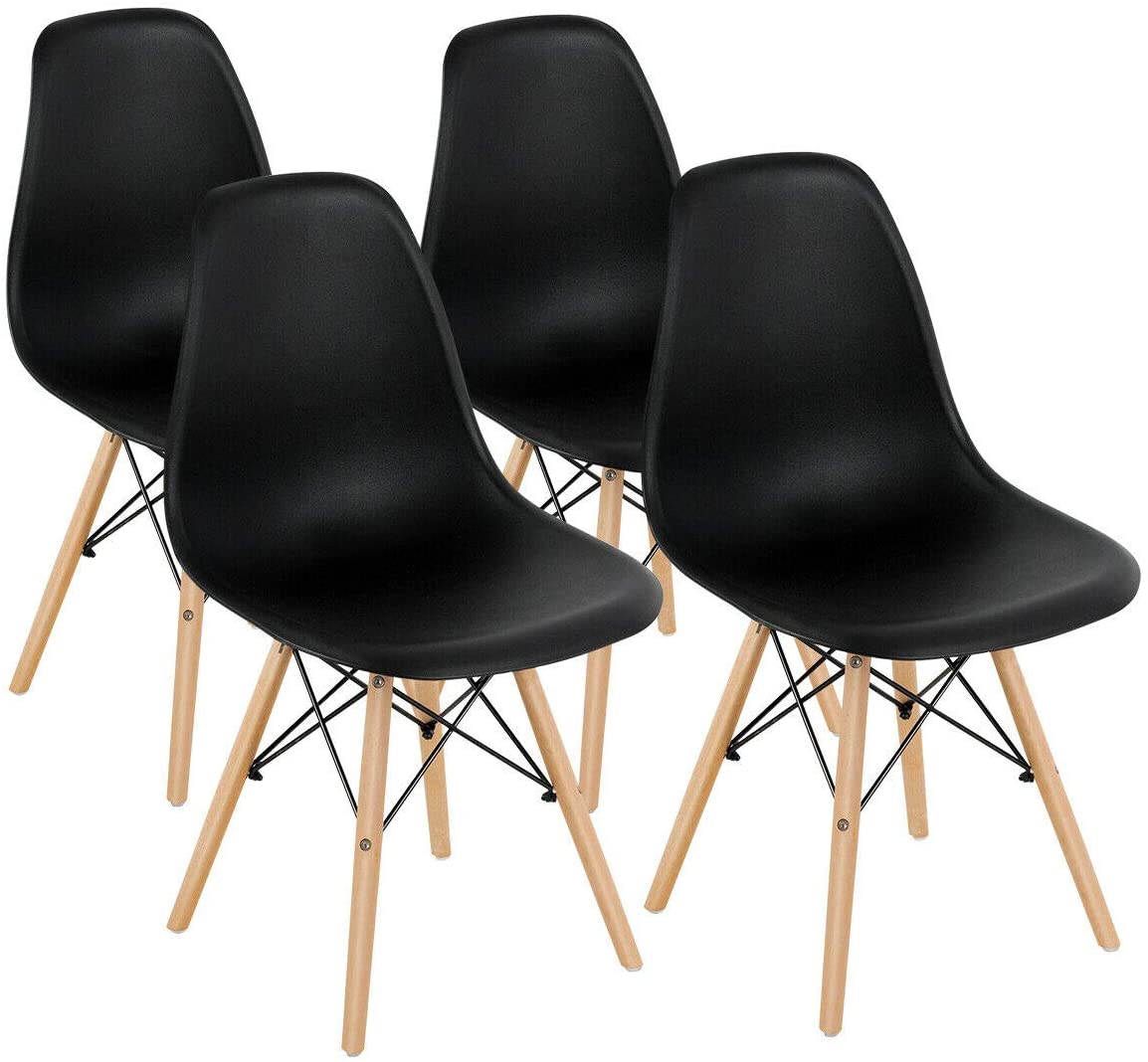 B08H1CKG3R Black Mid Century Modern Dining Chairs Set of 4 for Kitchen and Dining Room, Curved Side Chair with Wood Legs, Cafe Home Accent Furniture