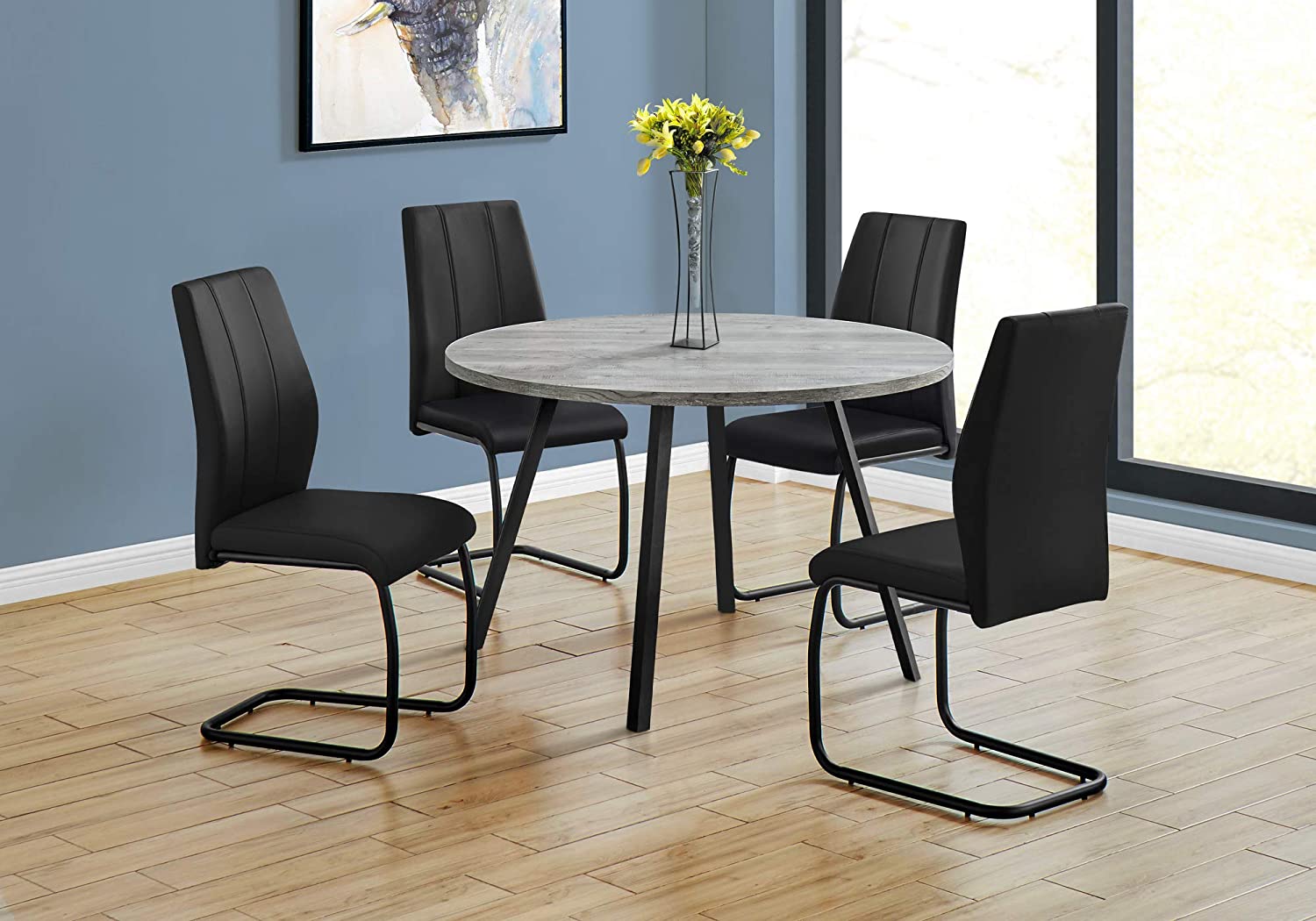 B089TXSM45 Monarch Specialties Round Kitchen 4-Metal Legs for Casual or Formal Room Small Dining Table, 48", Grey