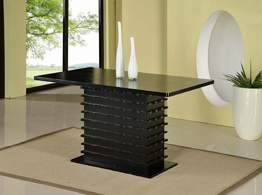 B00CEHHE9C King's Brand Black Finish Wood Wave Design Dining Room Kitchen Table