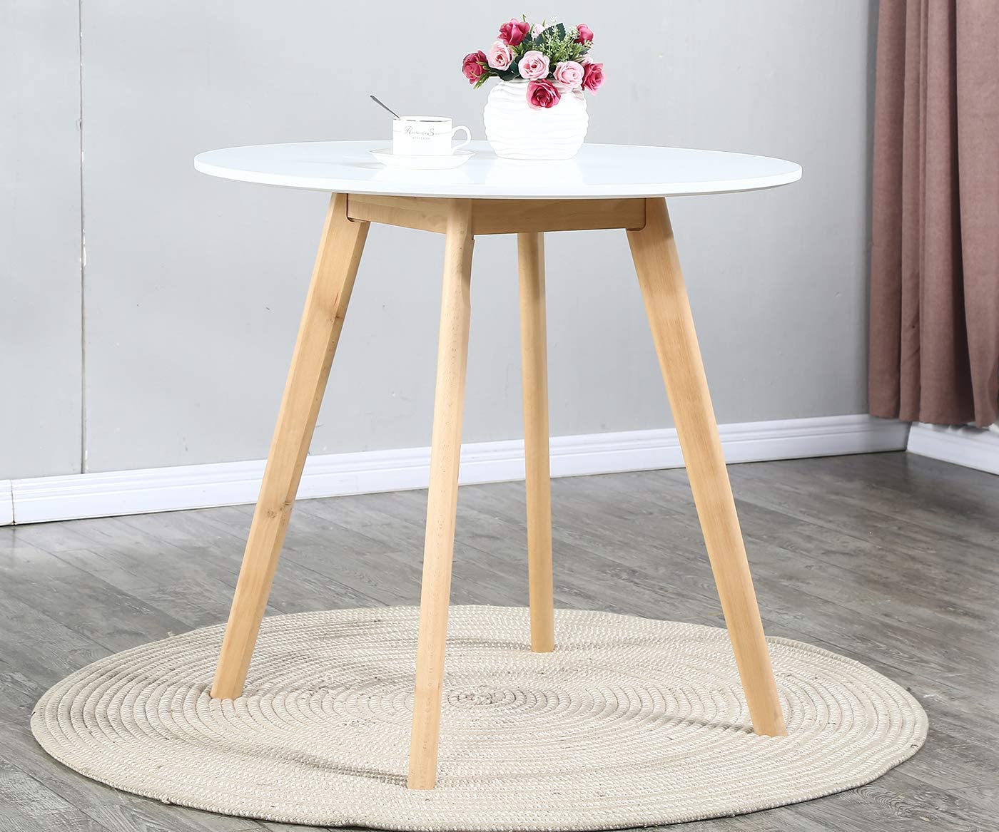 B08R7CV4K8 Modern Round Dining Table 31.2", Small White Wooden Dining Room Table for 2 or 4, Easy Assemble Leisure Coffee Table for Kitchen, Dining Room and Living Room, 31.2" X 29"