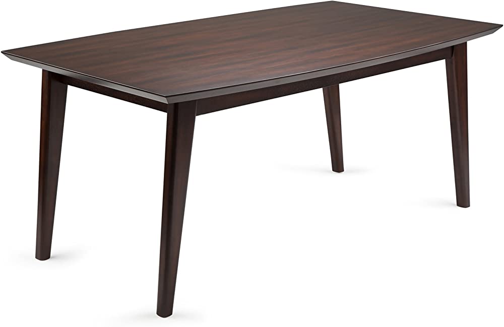 B01L7V92WC SIMPLIHOME Draper SOLID HARDWOOD and Rubberwood 66 inch x 40 inch Rectangle Mid Century Modern Dining Table in Java Brown