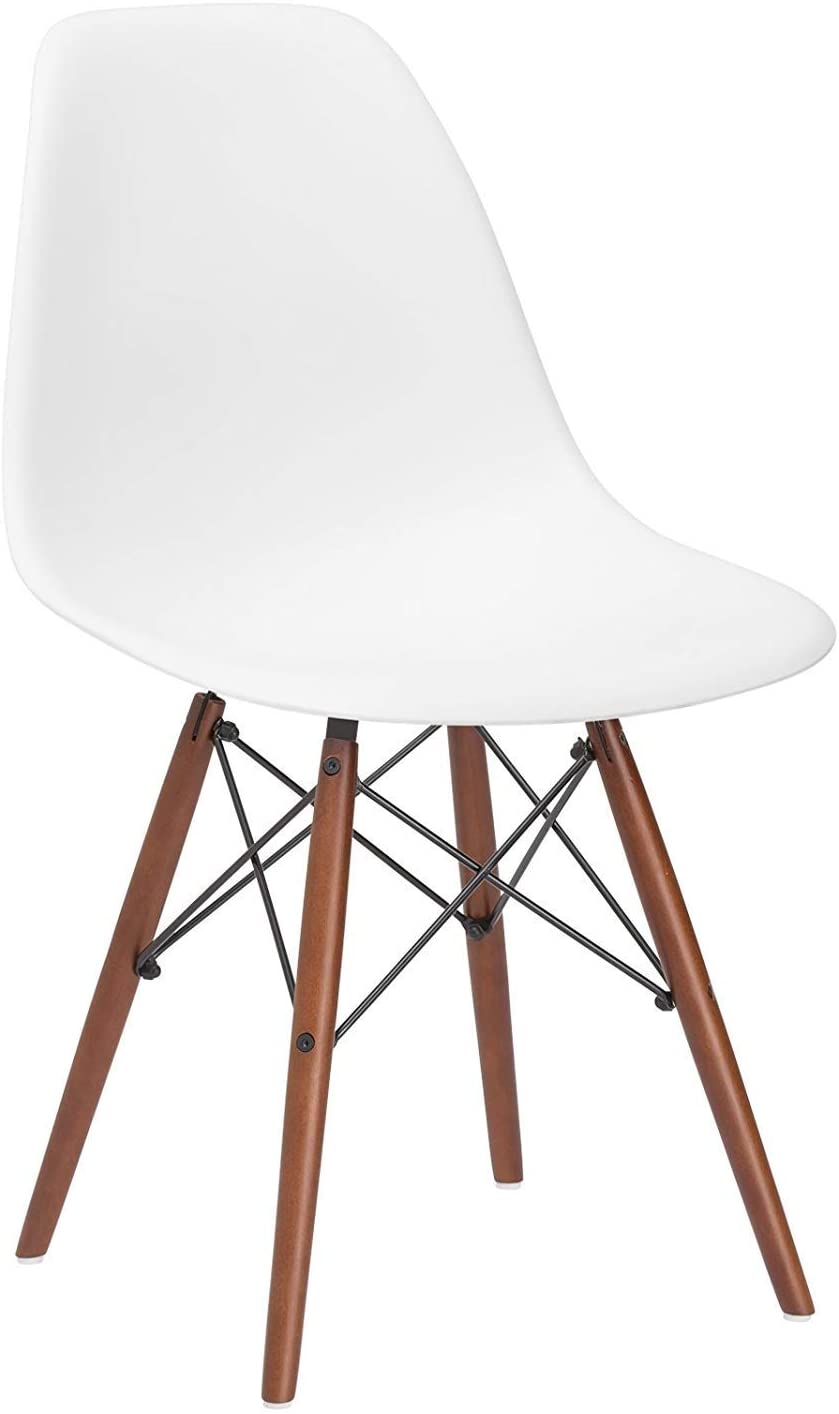 B07XZ6FG66 HWZQHJY Modern Mid-Century Side Chair with Wooden Walnut Legs for Kitchen, Living Room and Dining Room, White