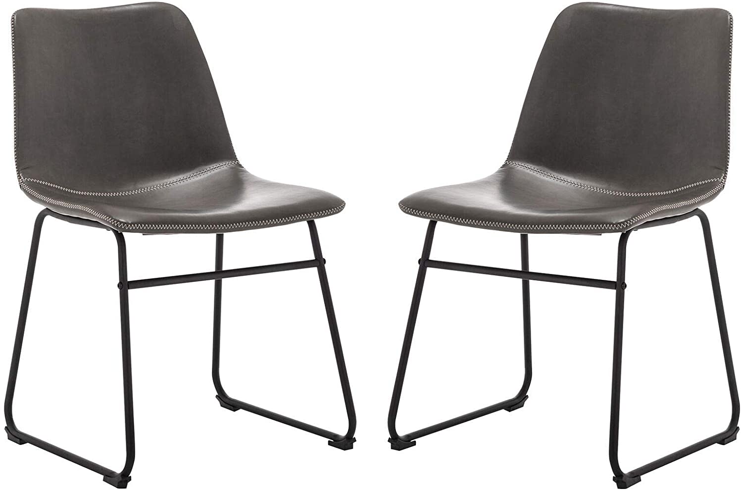 B08JTJMVHD Grey Faux Leather Mid-Century Modern Dining Chairs Set of 2 for Kitchen and Dining Room, Home Minimalism Side Chair with Metal Legs, Accent Furniture