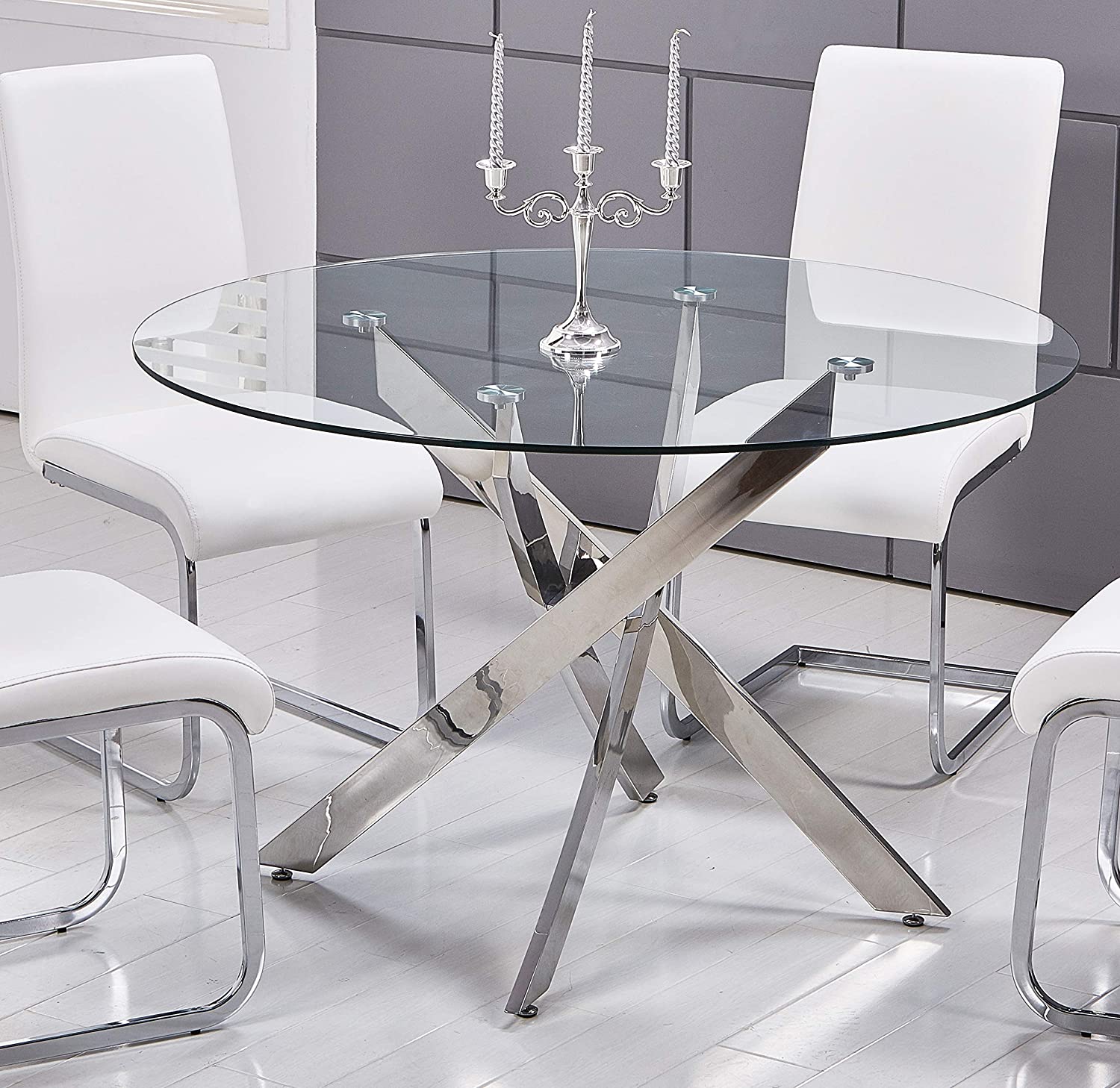 B07YPB2Z7Q Best Master Furniture Mirage Glass Top Modern Dining Table Only, Clear