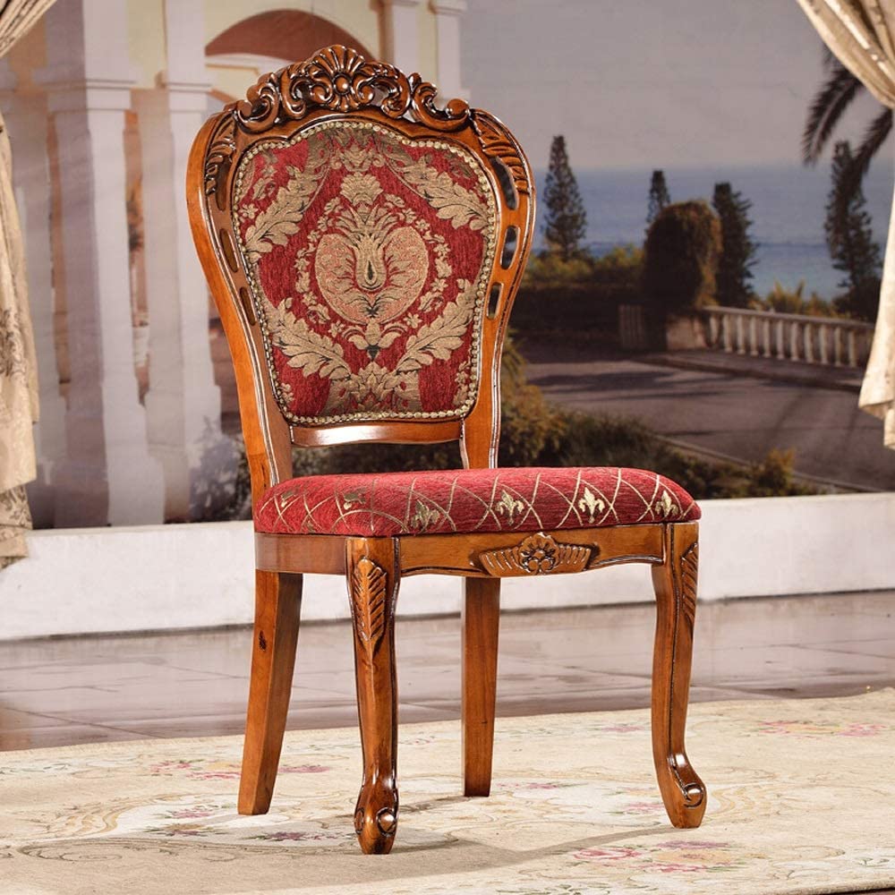B08BL2BXV9 GEQWE Dining Chairs Coffee Chair Cloth Art Carved Solid Wood Hotel Club Chair 2 Pieces for Kitchen Dining Room (Color : Brown, Size : 52x50x106cm)