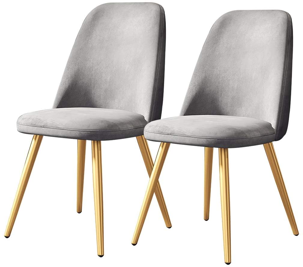 B0836RGJKC LHHL Set of 2 Modern Dining Chairs Soft Seat and Back Velvet Living Room Chairs with Sturdy Metal Legs Kitchen Chairs for Dining Room (Color : Grey+Golden Legs)