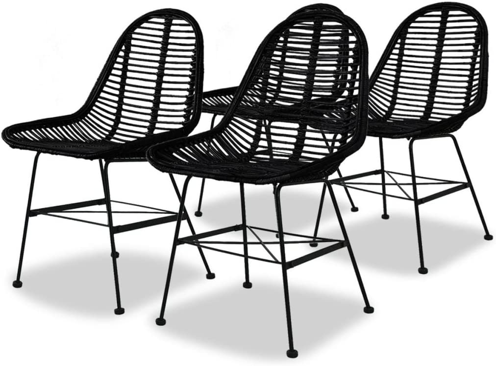 B07MVCSWXK Tidyard Dining Chairs 4 pcs Natural Rattan Black Seating Patio Guest Chairs for Kitchen Dining Room
