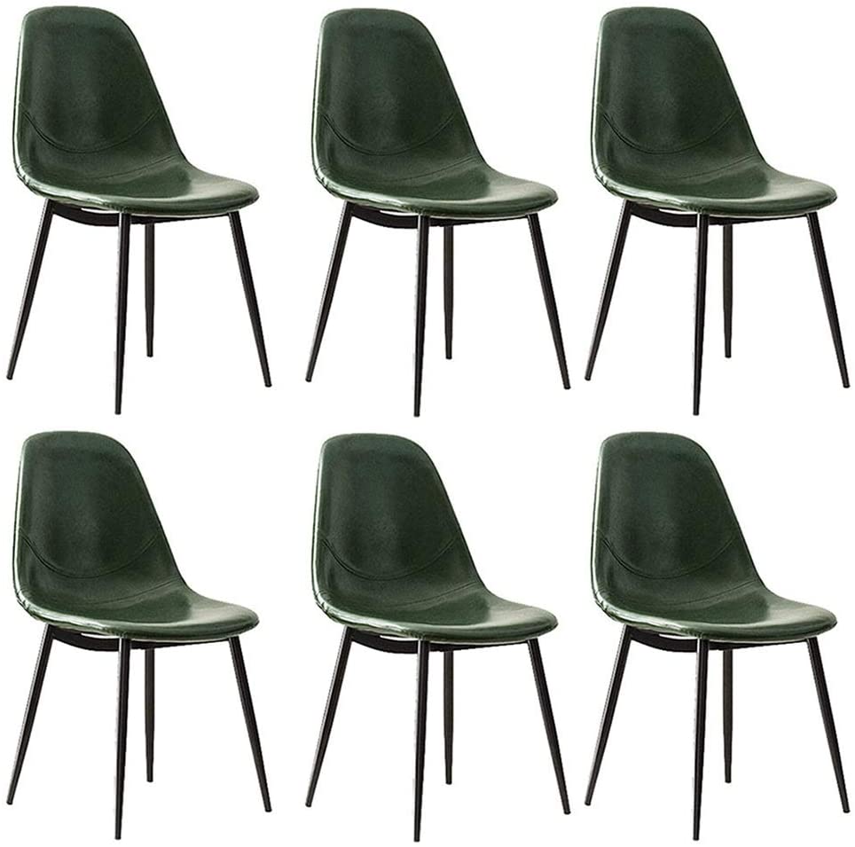 B07TFHV23M LHHL Chairs of Design - Set of 6 Modern Chairs Suitable for Kitchen, Bar and Dining Room, Vintage Oil Wax Imitation Leather and Spray Painted Metal Legs (Color : Green)