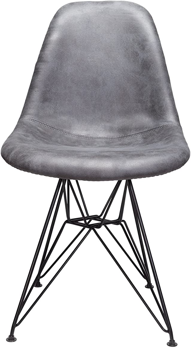 B076B95B5T Markle Cool Gray Leatherette Fabric Upholstered DSR Dining Side Accent Chair with Black Steel Leg