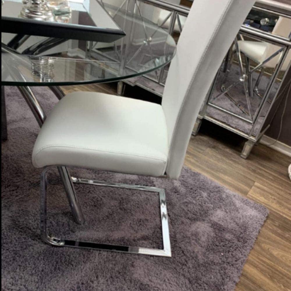 B08QW229ZZ 2PC Slim Faux Leather Dinning Chair Metal Stacking Side Chair in White High-Back Modern Dining Chairs Soft Padded Desk Chair Comfortable Armless Dinette Chair Dining Room Kitchen