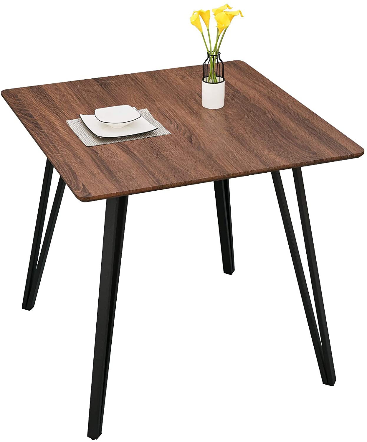 B08GC3HYRW GreenForest 31.5’’ Dining Table Small Square Kitchen Room Table Modern Industrial Wooden Leisure Coffee Table with Solid Metal Legs for Living Room Computer Desk, Walnut