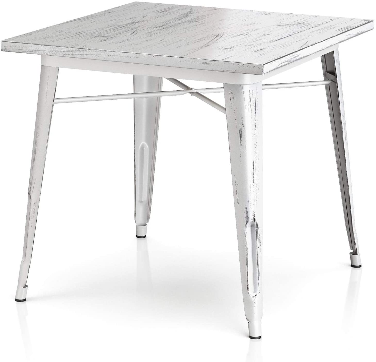 B08NTBQYM9 VIPEK 29.5 Inches Height Metal Dining Table 31.4" Square Heavy-Duty Kitchen Table for Apartment Bistro Pub Table Farmhouse Home Dining Table Rustic Trattoria Gaming Industrial Style, Distressed White
