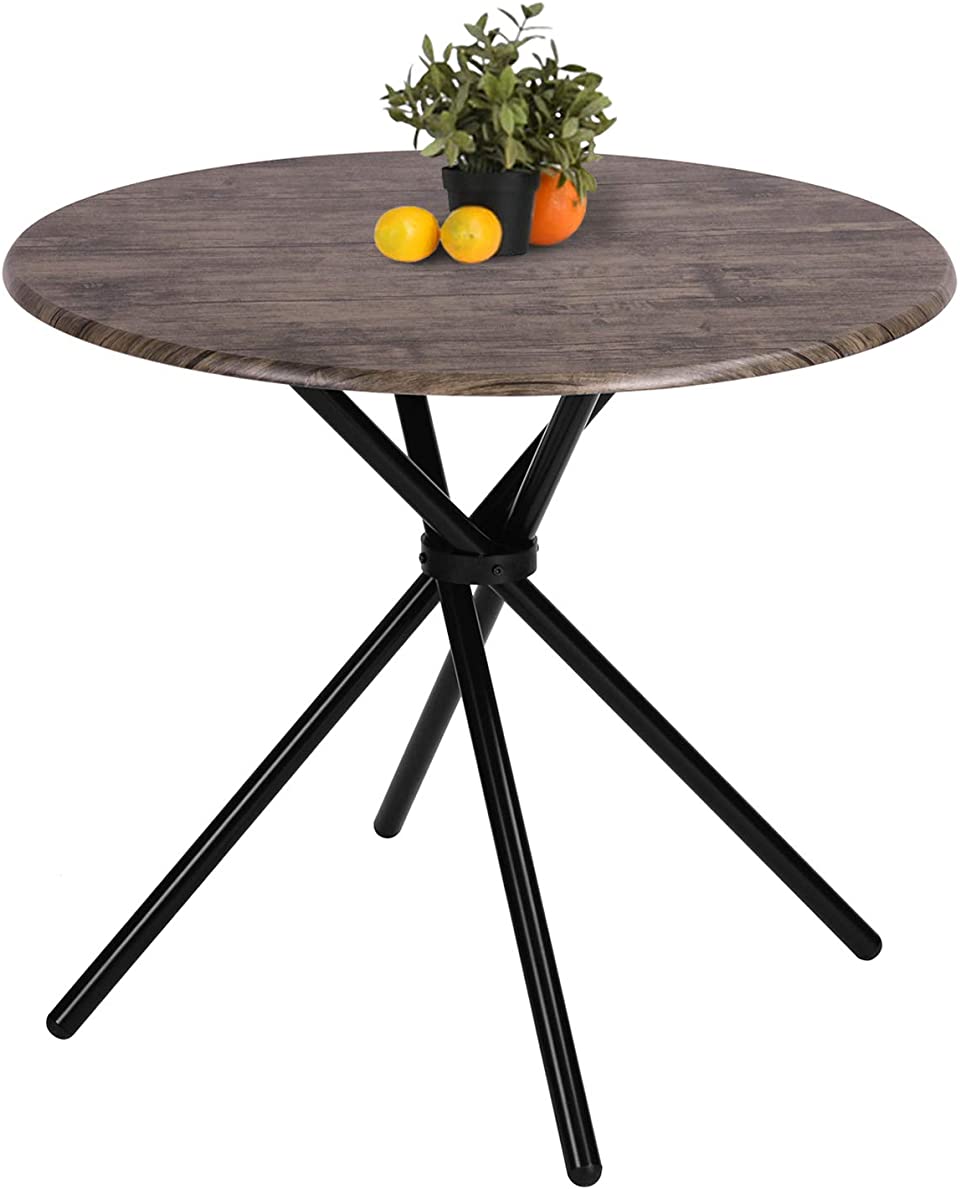 B00URU02QK Kitchen Dining Table Industrial Brown Round Mid-Century Vintage Living Room Table Coffee/Bristro Table for Cafe/Bar,Easy-Assembly 31.4x31.4x29.5 Inches