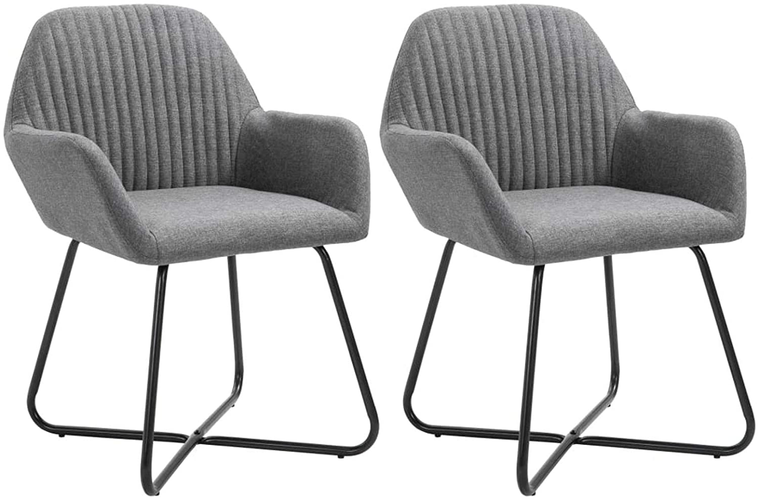 B08RYY9GRM Tidyard 2 Piece Modern Dining Chairs Set Fabric Upholstery Soft Seat Side Chair with Steel Legs and Armrest for Kitchen, Dining Room, Living Room Home Furniture 24 x 24 x 33.1 Inches (W x D x H)