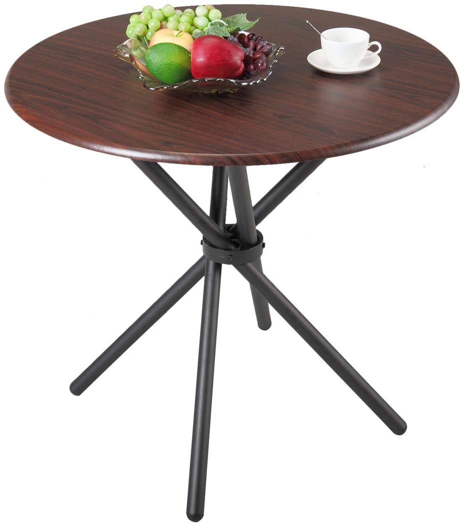 B0819HRVX5 JAXPETY Mid-Century Small Round Dining Table in Bistro Vintage Style, Kitchen Furniture, Save Space for Living Room Balcony Cafe Bar, Coffee Brown Color, ⌀31 x 30 H inches