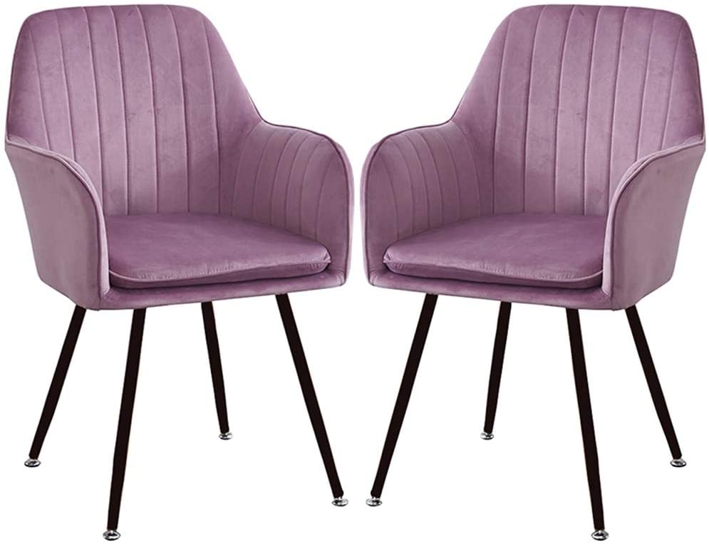 B081V5Z4DZ ZCXBHD 2-Piece Set Retro Dining Chairs Armchairs Soft Velvet Seat with Back Cushion Metal Legs Kitchen Chairs, for Dining Room and Living Room Desk Chair (Color : Purple)