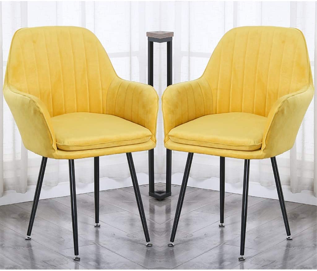 B081V5JQY3 ZCXBHD 2-Piece Set Retro Dining Chairs Armchairs Soft Velvet Seat with Back Cushion Metal Legs Kitchen Chairs, for Dining Room and Living Room Desk Chair (Color : Yellow)